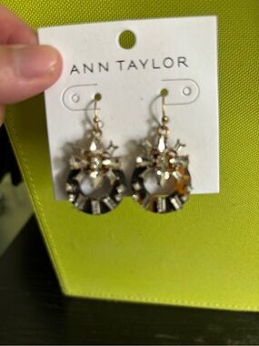 Ann Taylor Gold and Black Crystal Halo Drop Earrings